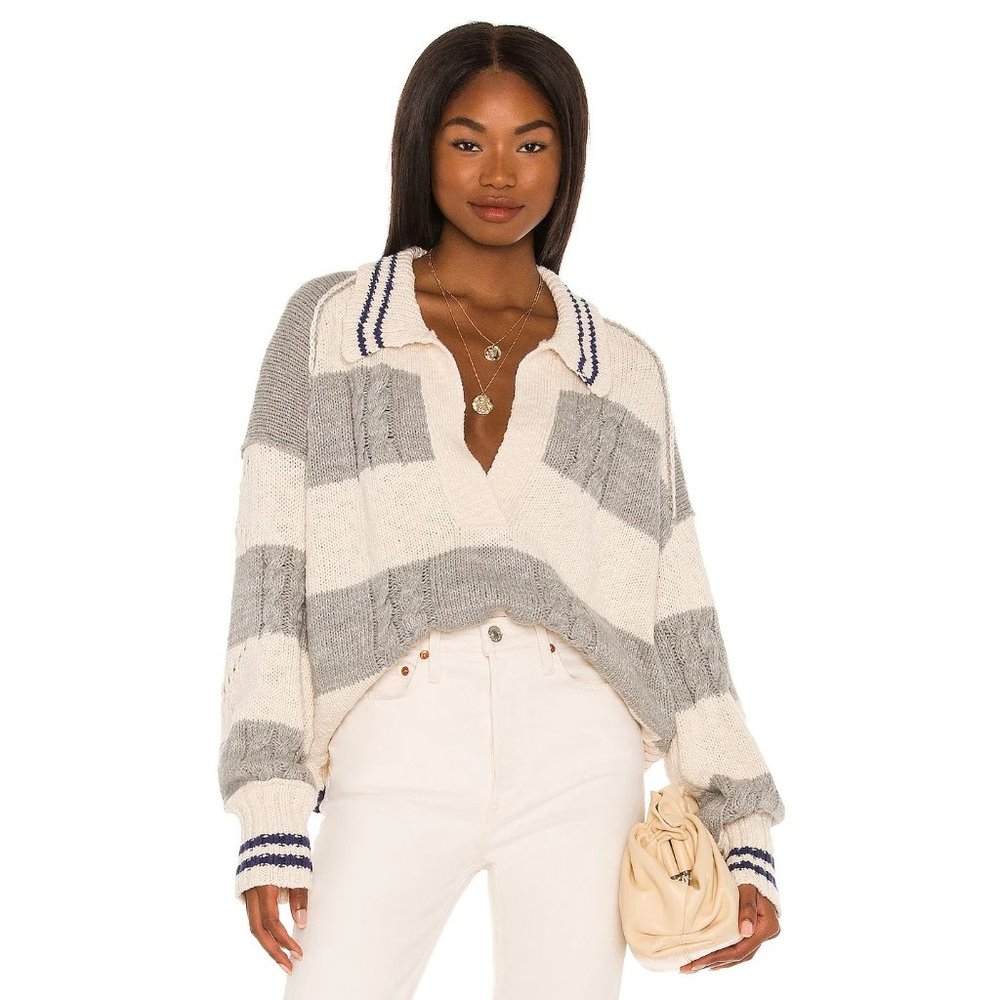 FREE PEOPLE Pembrook Oversize Sweater in Ivory Combo - Large NWT - Picture 2 of 5